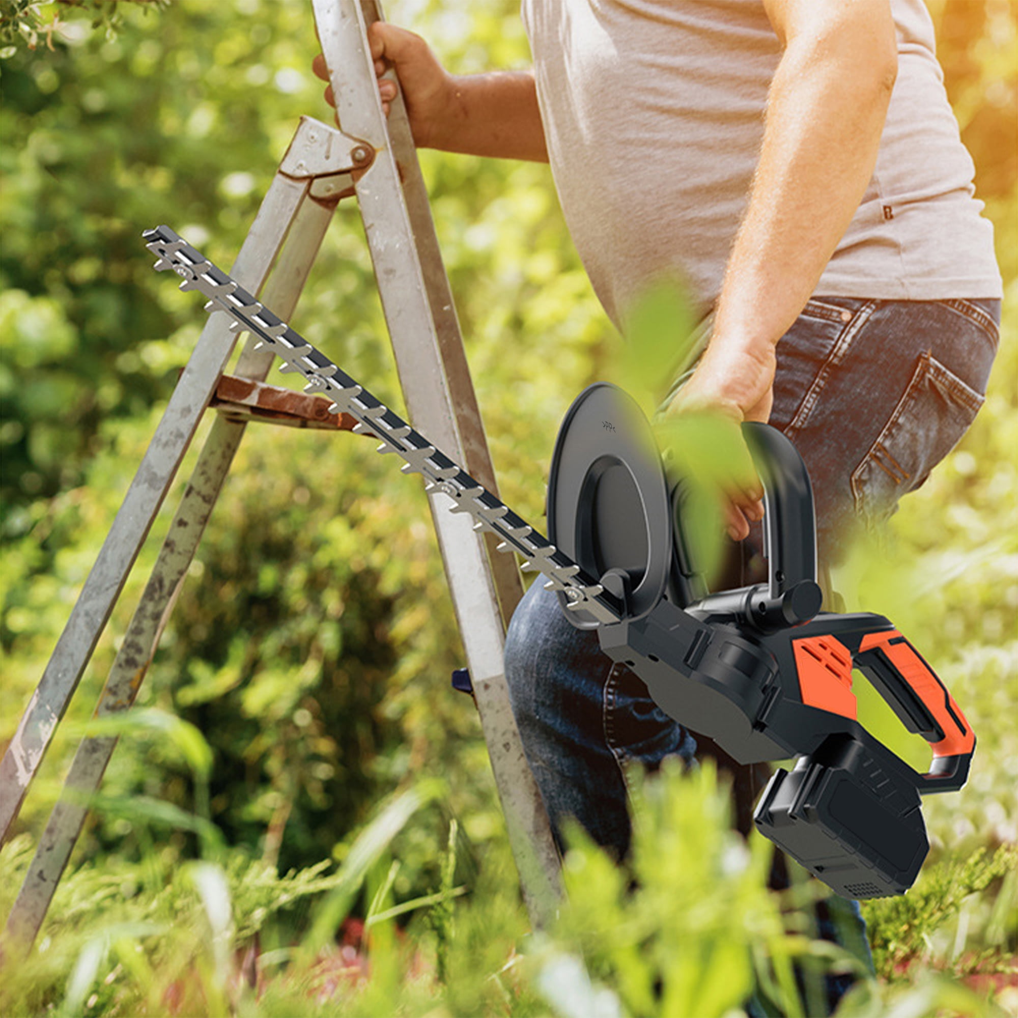 Hedge Trimmer Cordless , HDJ 21-Inch Steel Blade Max Cordless Hedge Trimmer with 2 Battery and Fast Charger, Electric Hedge Trimmer Cordless, Black and Orange