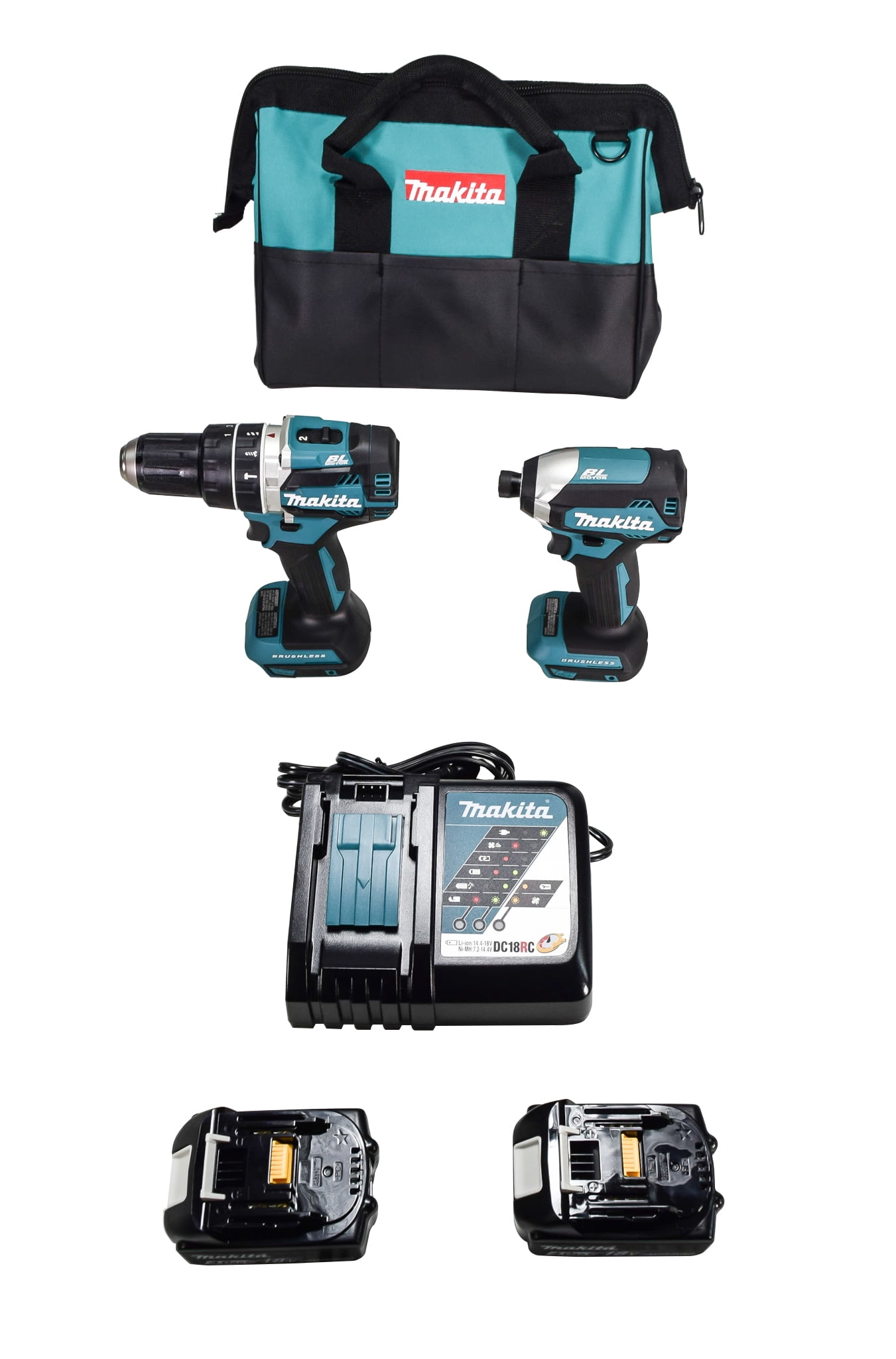 Makita XT269M 18V LXT Lithium‑Ion Brushless 2-Pc. Combo with (2) 4.0Ah Batteries, Charger and Tool Bag - Walmart.com