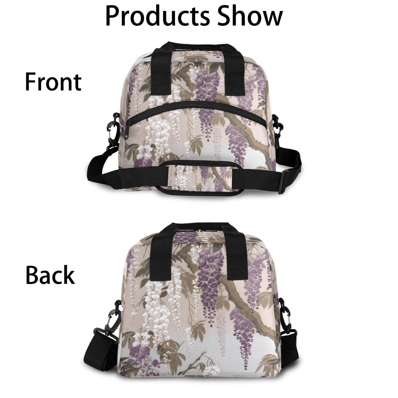 Herdesigns Floral Wisteria Insulated Lunch Bag for Women Men Adults Large Reusable Lunch Box Purple Flower Leakproof Cooler Tote Bags with Adjustable Shoulder Strap