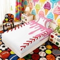 thumbnail image 5 of Erosebridal Pink Drippy Baseball Print Twin Sheet Sets, Sports Monogram Bedding for Kids Boys and Girls, 1 Flat Sheet, 1 Fitted Sheet and 1 Pillowcase, 5 of 6