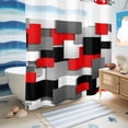 thumbnail image 5 of No Hook Shower Curtain, Red Black Geometric Shower Curtains for Bathroom with See Through Top Window, Modern Abstract Art Block Waterproof & Washable Bath Curtain 66"x72", 5 of 9