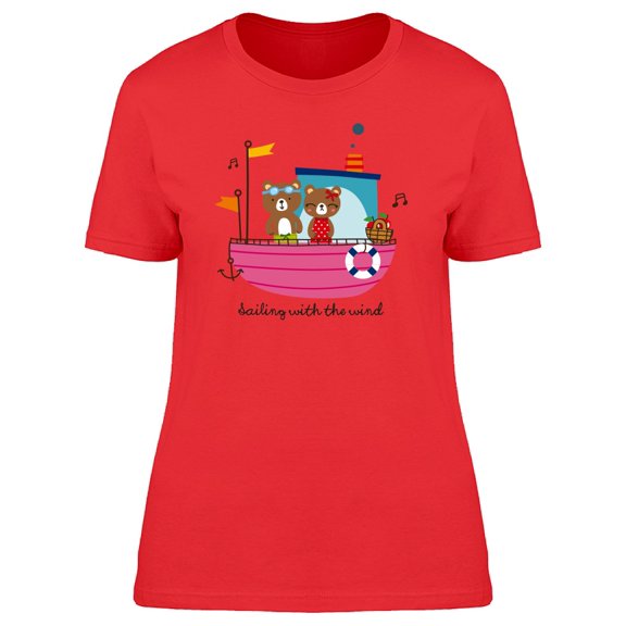 Cartoon Bears In A Pink Boat Tee Women's -Image by Shutterstock