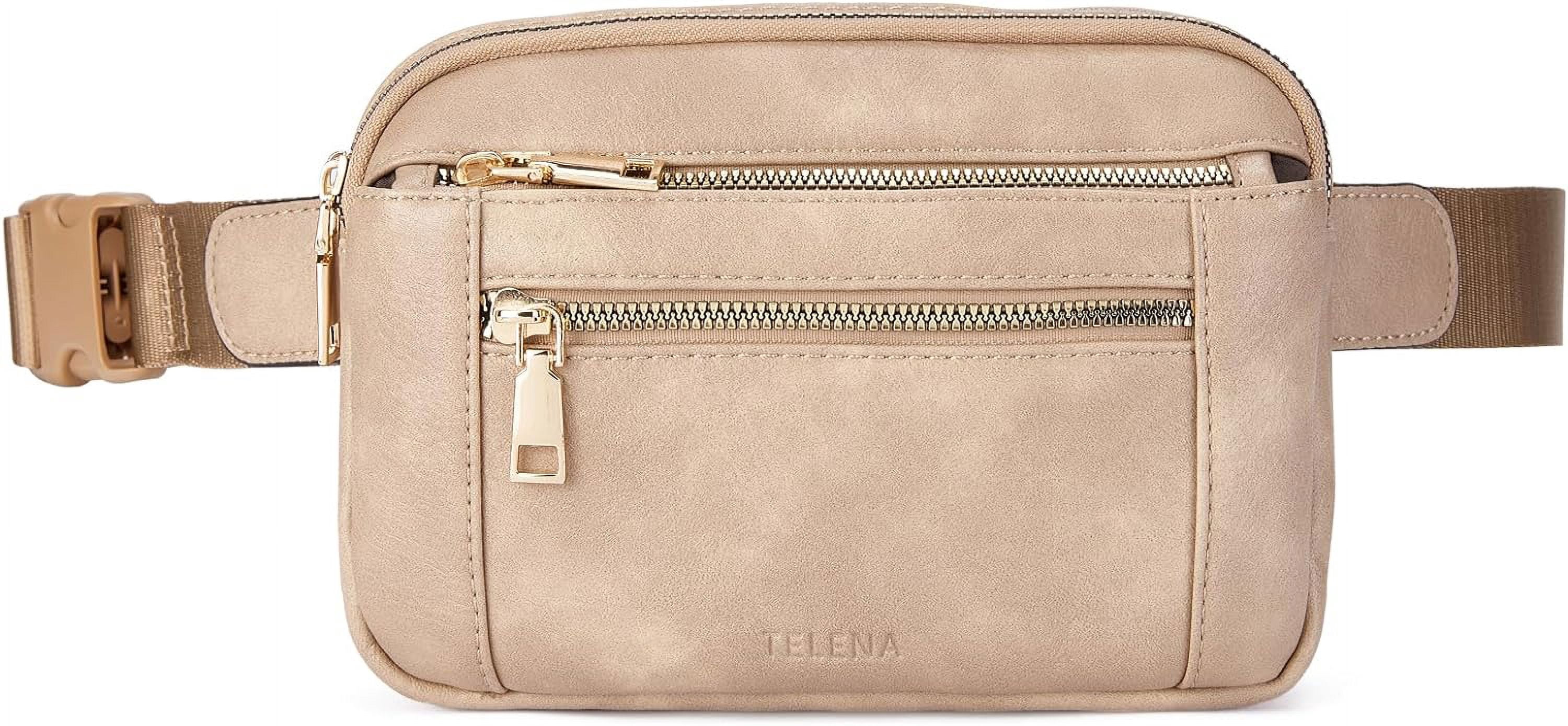 Fanny Packs for Women Cross Body Bag Leather Belt Bag Fashionable Waist Bag with Adjustable Strap Beige Brown