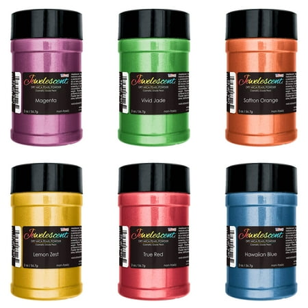 Ultra Pigment - U.S. Art Supply Jewelescent Ultra Bright 6 Color Mica Pearl Powder Pigment Kit, 2 oz (57g) Non-Toxic Metallic Color Dye