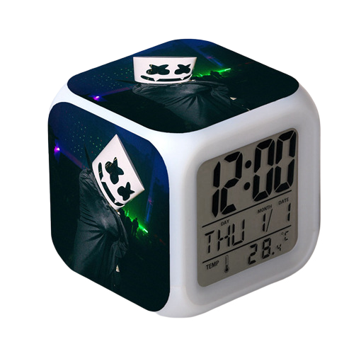 SHUNVC alarm clock 7color LED square clock digital alarm clock with time, temperature, alarm