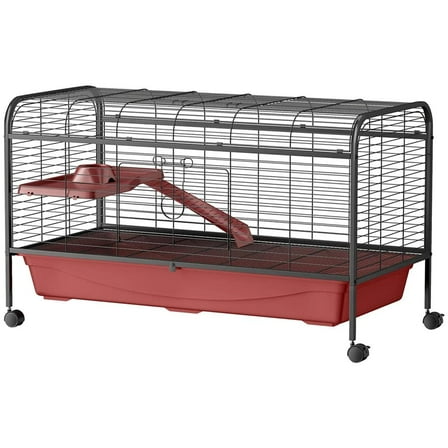 Topcobe 48" L Small Animal Cage, Pet Play House for Rabbit Hutch or Ferret with Feeder, Rolling Wheels, Platform, Ramp, Indoor Outdoor Pet Shelter, Small Animal Habitat