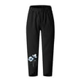 thumbnail image 4 of VEKDONE Womens Cotton Linen Pants Print Long Pants Black L, 4 of 5