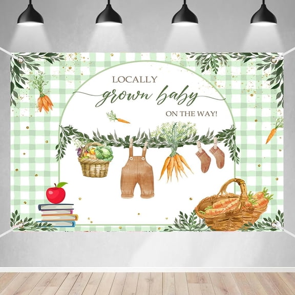 Locally Grown Baby Shower Backdrop Green Farmers Market Baby Shower Background Clothes Gold Dots Girls Boys Decorations Banner Supplies Photo Booth Props