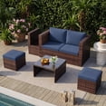 thumbnail image 4 of TECHMILLY 6-Piece Space-Saving Patio Furniture Set, All Weather Brown Wicker Rattan Sectional Sofa with 2 Ottomans, Outdoor Conversation Set for Garden, Backyard, Navy Blue Cushions, 4 of 9