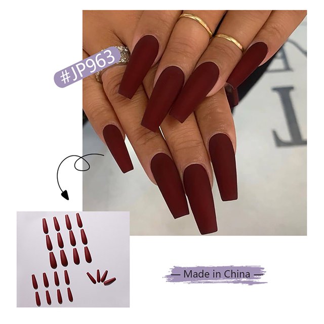 Hoja de uñas reutilizable de estilo largo para manicura de Ballet de Color sólido de 24 Uds. Wmkox8yii hjk4350