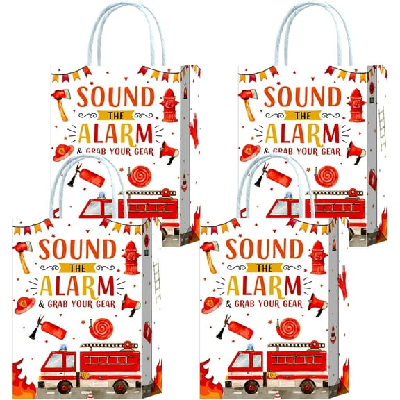 20 Pieces Fire Truck Goodie Bags for Firetruck Birthday Party Supplies,Fire Engine Gift Snacks Treat Candy Party Favors Bags with Handles for Kids Adults Firetruck Theme Party Decorations