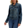 thumbnail image 2 of CHAQUETA DE MEZCLILLA PARA MUJER INSPIRE CHIC CON CUELLO VOLTEADO Y MANGAS LARGAS, CHAQUETAS CASUAL DE BOTÓN, TALLA M AZUL, 2 of 6