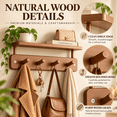 thumbnail image 3 of Wall Mounted 4-Hook Rack with Shelf, Sturdy Metal Frame Wooden Shelf, No-Drill Easy Install with Assembly Video for Home Entryway Bathroom Kitchen Storage, Brown, 3 of 7
