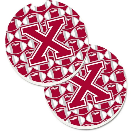 

Carolines Treasures CJ1065-XCARC Letter X Football Crimson grey and white Set of 2 Cup Holder Car Coasters Large