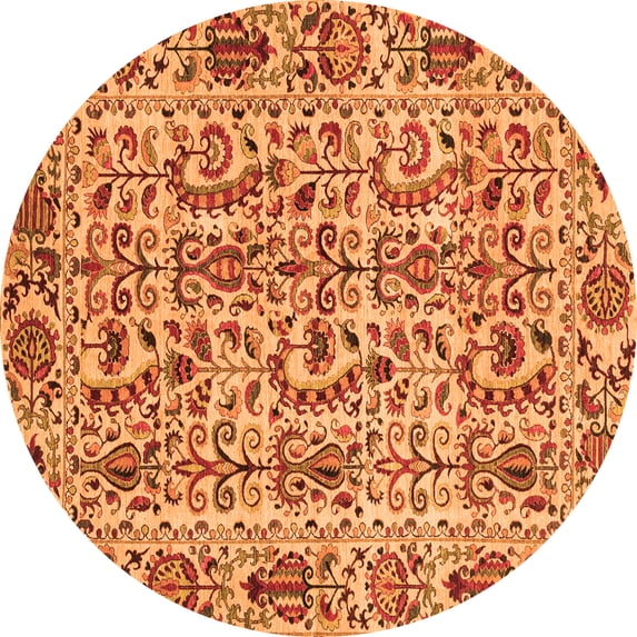 Ahgly Company Indoor Round Abstract Orange Modern Area Rugs, 7' Round