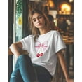 thumbnail image 5 of T Shirts for Women Short Sleeve Cotton Crewneck T-Shirt, Red Cherry with Light Pink Bow Tee Tops Casual Basic T-Shirts, XS-5XL White 5XL, 5 of 7