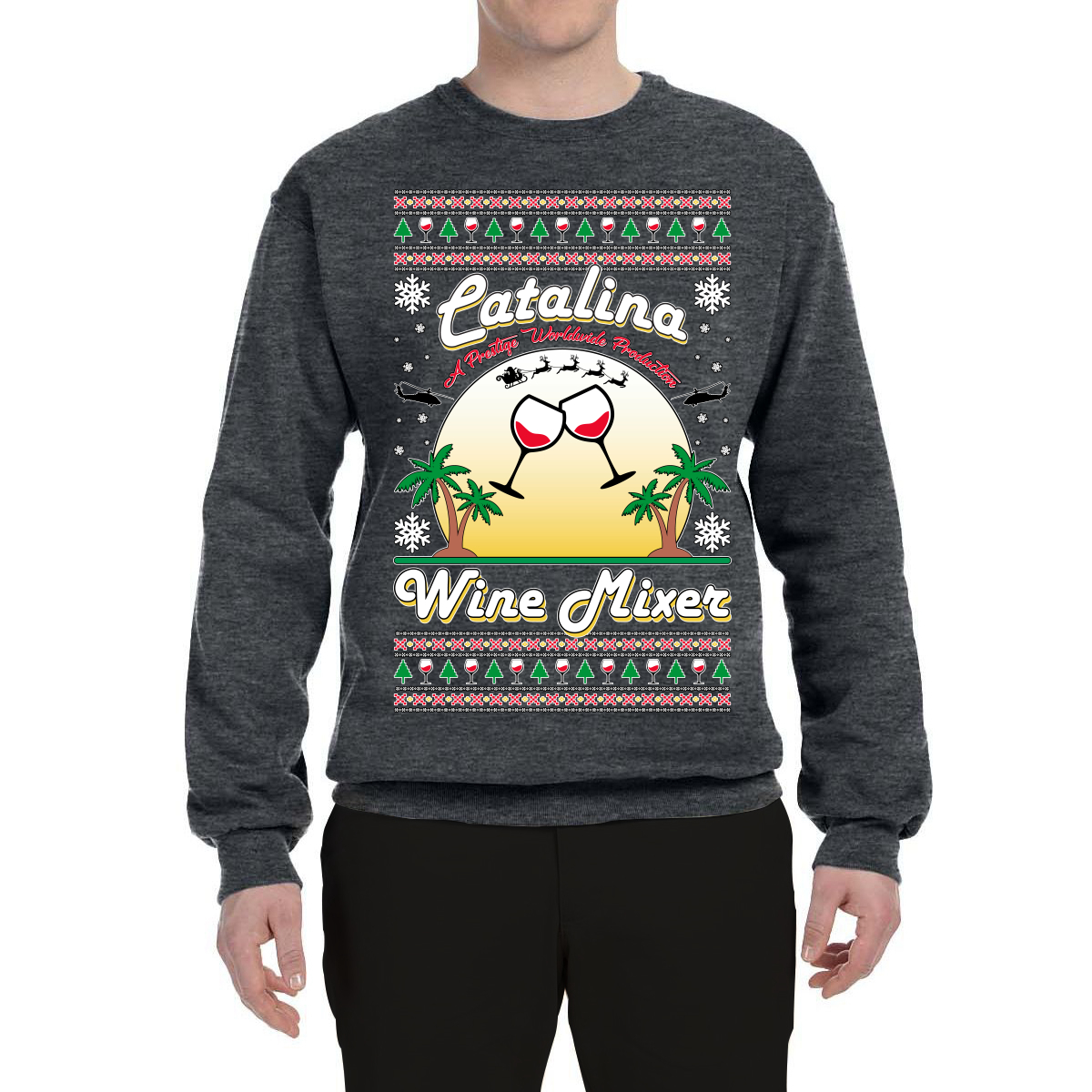 Wild Bobby, Step Bros Catalina Wine Mixer Xmas Holiday Movie Humor Ugly Christmas Sweater Unisex Crewneck Graphic Sweatshirt, Charcoal, XX-Large - image 2 of 5
