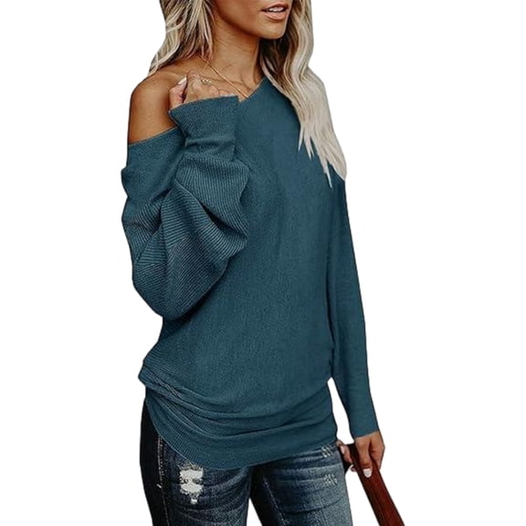 Women Casual Off-Shoulder Knit Long Sleeve Pullover Sweater Top