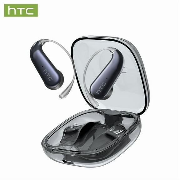 HTC NE38 Wireless Bluetooth 6.0 Open-Ear Earbuds, AI Translator, Noise-Cancelling Headphones, 130  Languages, 40H Playtime, IPX5 Waterproof, Black