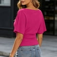 thumbnail image 3 of Women's Cinched Waisted Tops Batwing Short Sleeve Tee Ruched T Shirt for Casual Everyday Wear Hot Pink2,XS, 3 of 4