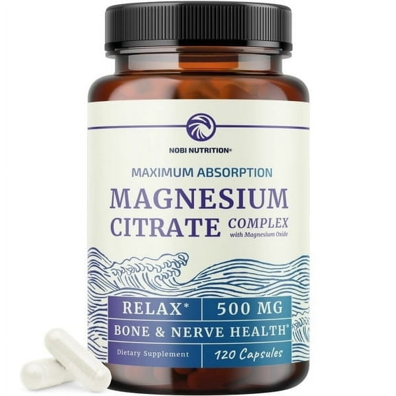 Magnesium Citrate 500 MG for Calm, Relaxation, Constipation & Digestion Support | High Absorption Magnesium Supplement | Gluten-Free, Soy-Free | 120 Ct