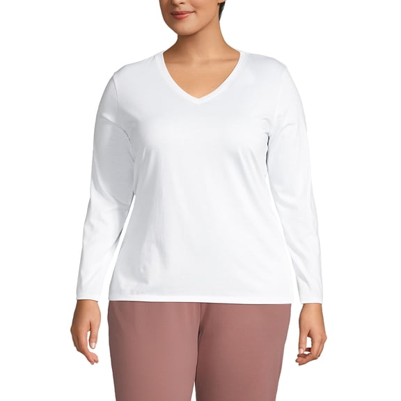 Lands' End Women's Petite Relaxed Supima Cotton Long Sleeve V-Neck T-Shirt