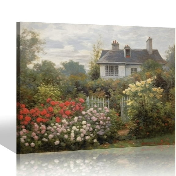 JEUXUS Framed Canvas Wall Art Home Decor Large Artwork for Wall The Artist's Garden in Argenteuil by Monet Paintings Prints Wall Art for Office Kitchen Bathroom Decor 20x16in
