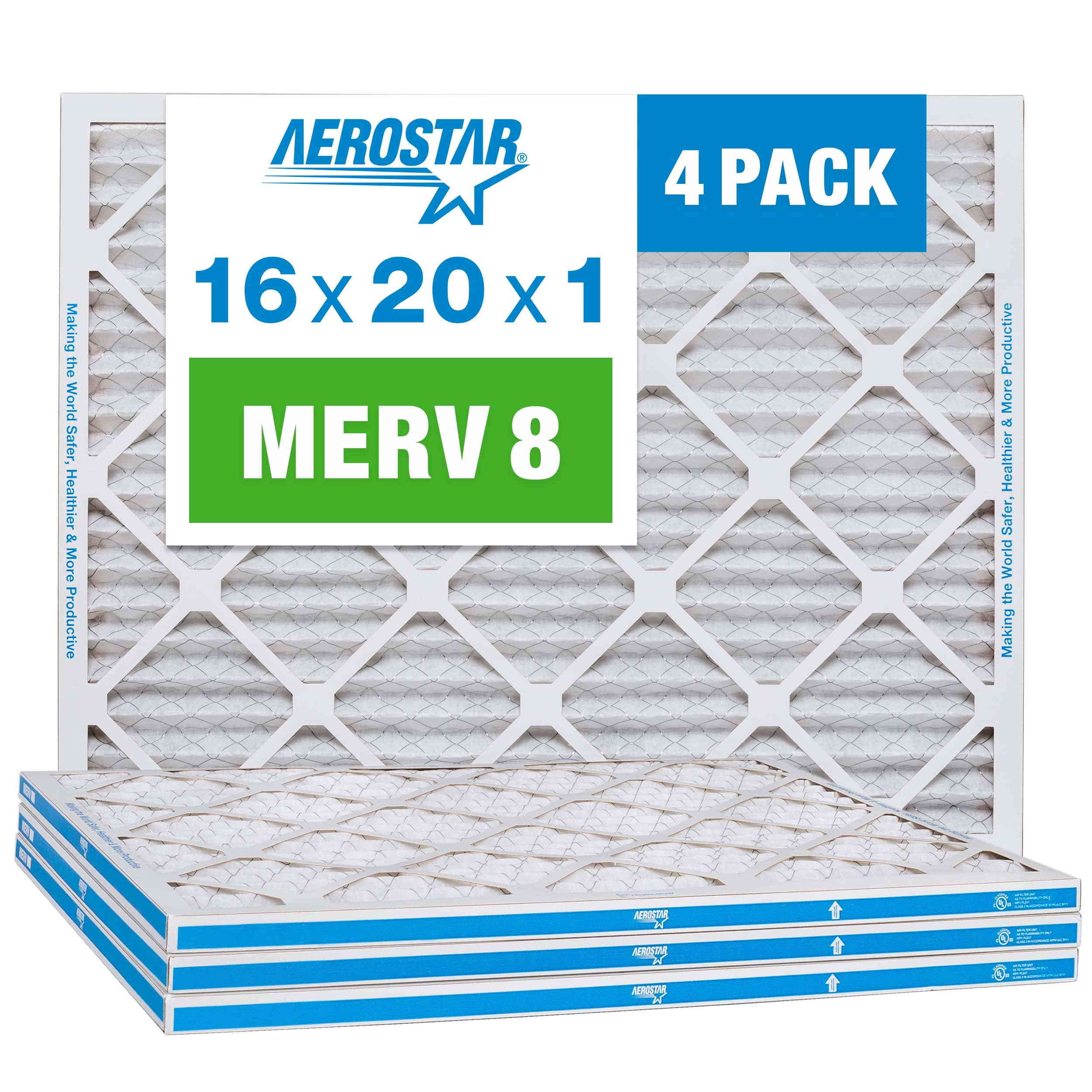 • 16 x 20 x 1 • MERV8 Pleated HVAC Air Furnace Filters Case of 4 