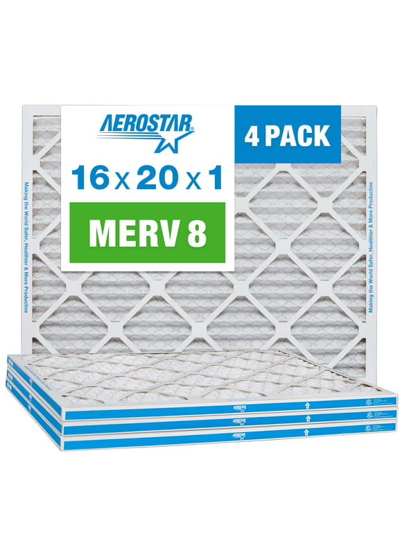 Aerostar 16x20x1 MERV 8 Pleated Air Filter, AC Furnace Air Filter, 4 Pack
