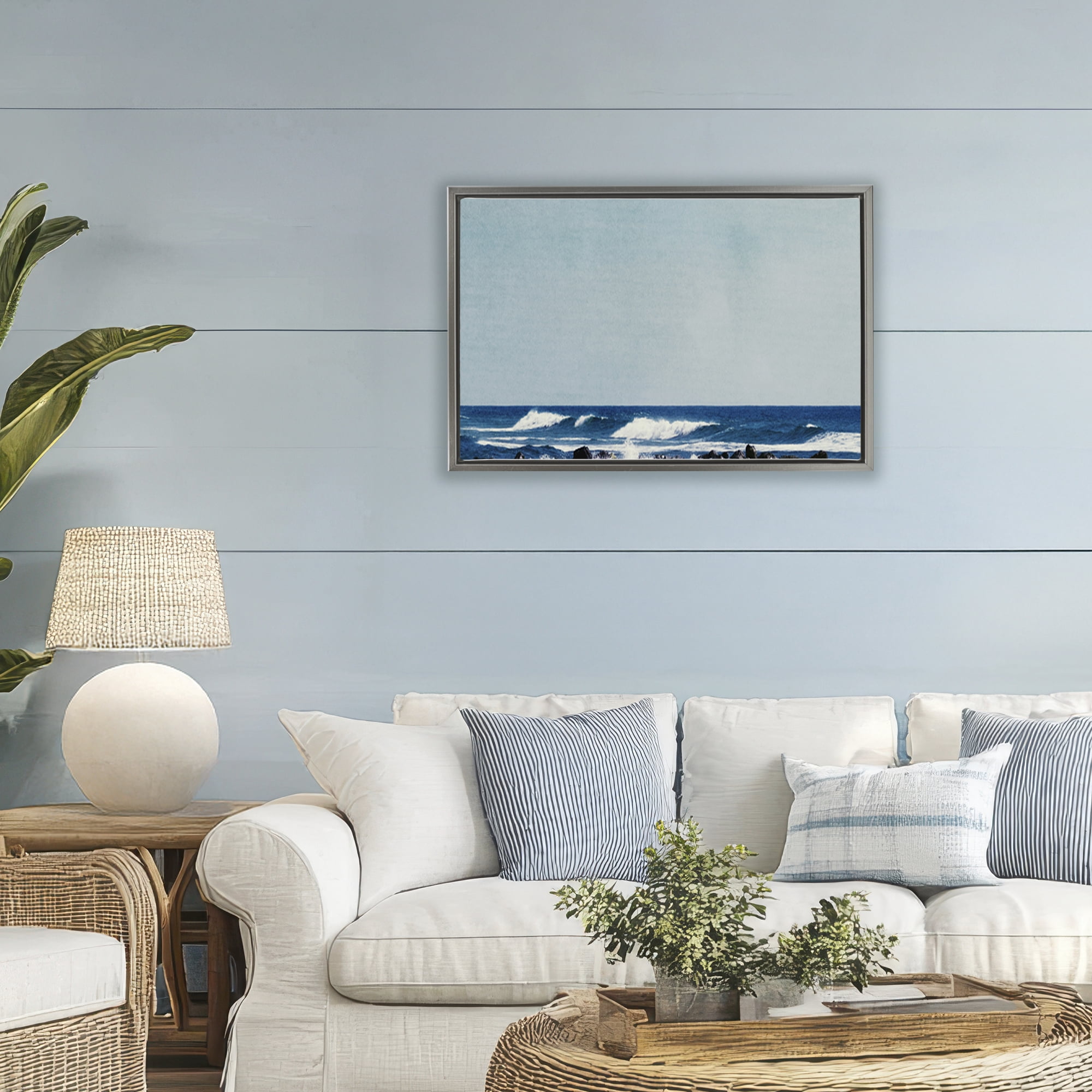 Stupell Industries Atlantic Waves Shoreline Gray Framed Floater Canvas Wall Art, design by Dirk Wüstenhagen