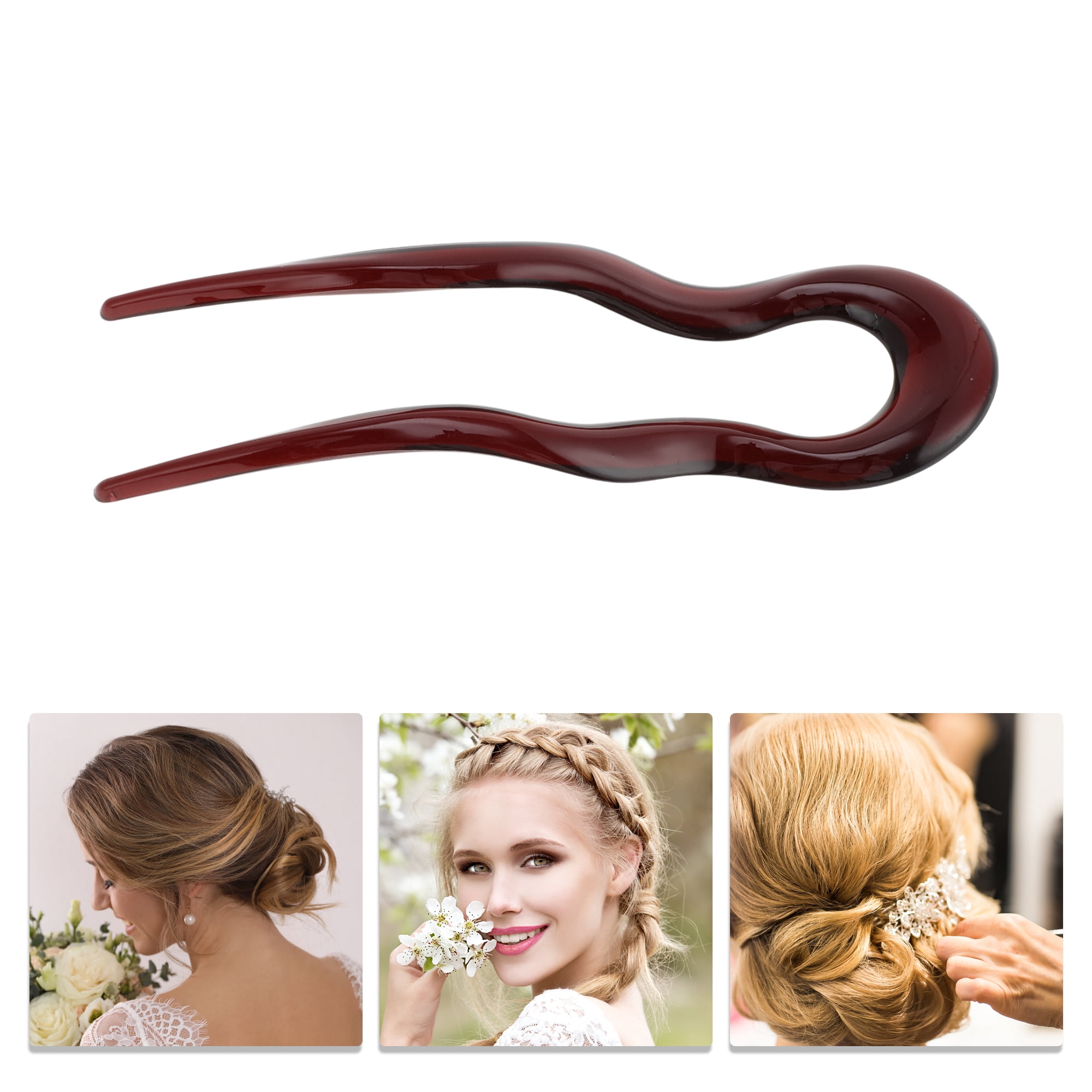 Unique Bargains Wave U-shaped Chignon Pin for Women 1 Pc Dark Red