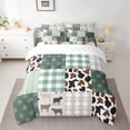 thumbnail image 3 of Manfei Vintage Aztec Boho 7 Pieces Bedding Comforter Set,Rustic Farmhouse Cabin Full Bedding Set,Green Patchwork Checkered Fitted Sheet Flat Sheet For Child,Super Cozy Room Decor Reversible, 3 of 9