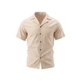 thumbnail image 5 of COSFO Button Down Shirts for Men Short Sleeve Summer Faux Linen Beach Shirt Loose Fit Solid Collared with Pocket Men Shirts, 5 of 9