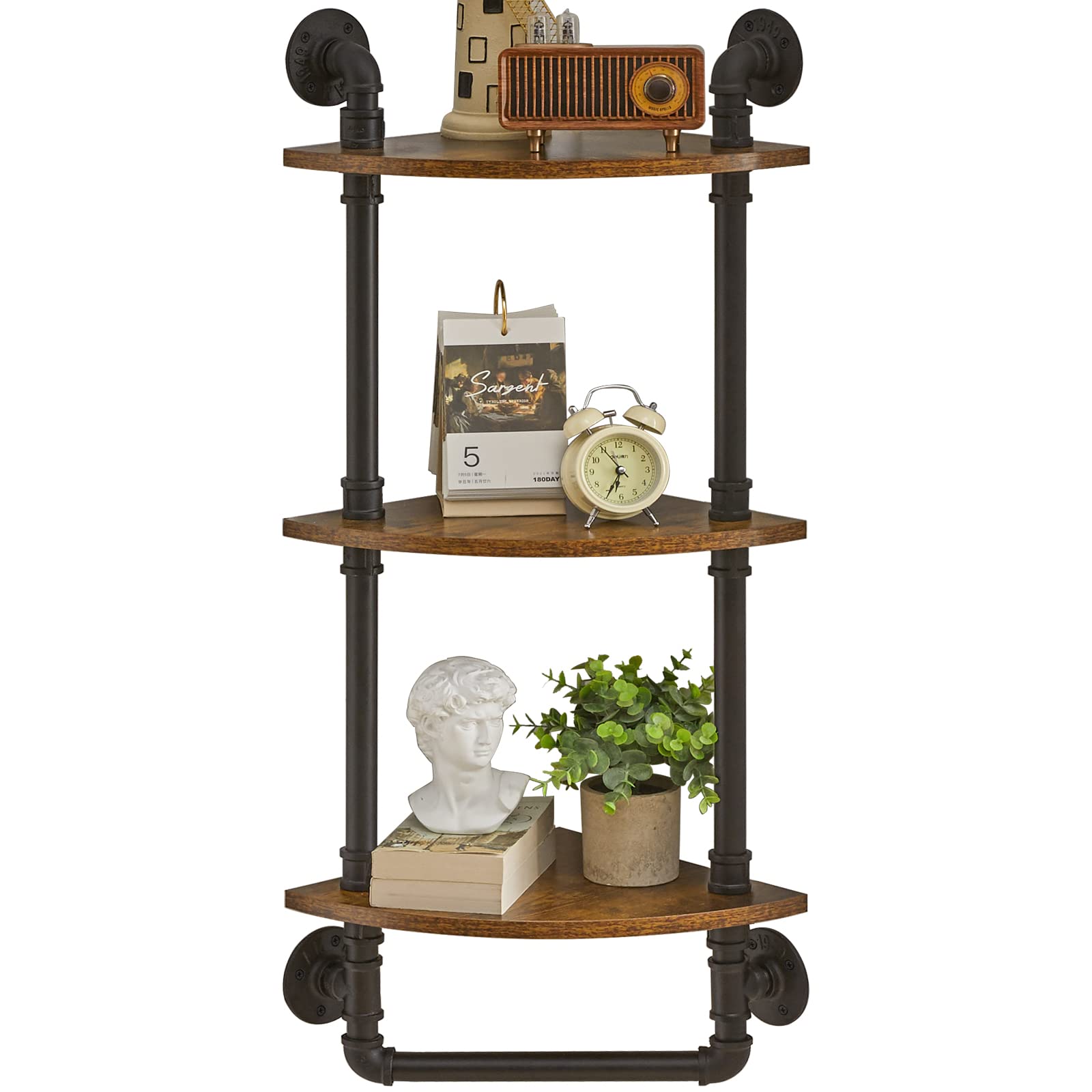 IBUYKE 3Tier Corner Pipe Shelves, Bathroom Shelves Wall Mounted Pipe