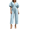 thumbnail image 3 of PNTUTB Women’s Fashion V-Neck Short Sleeve ASdjustable Strap Zipper Pockets Jumpsuit Pants, 3 of 7