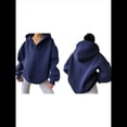 thumbnail image 3 of Sudadera con Capucha de Gran Tamaño para Mujer, Cuello en V, Forro , Larga, Estilo Y2K, Ropa de Otoño A Azul Marino XXL, 3 of 7
