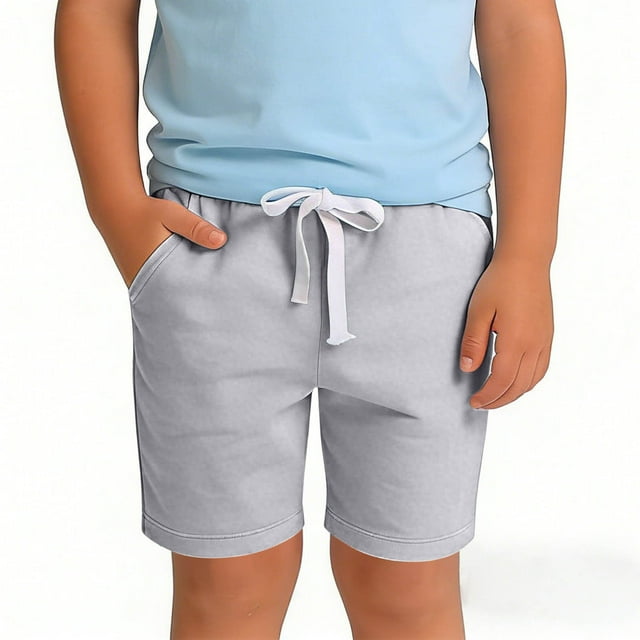 HOZADOIE Boys Basketball Shorts Pure Cotton Spring Summer Solid Color Elastic Drawstring Waist Breathable Casual Athletic Shorts with Pockets 1-11 Years