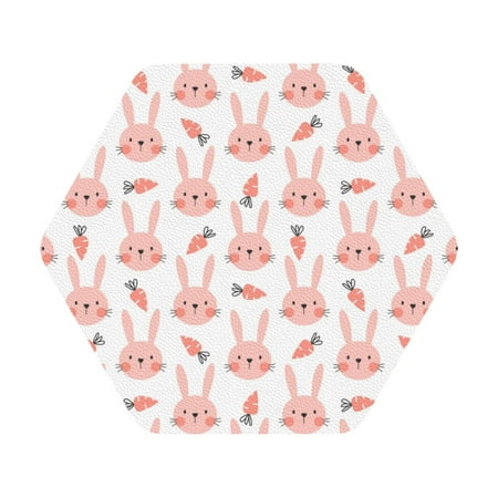 

Coaee Rabbit Is And Carrots Print Leather Coasters Set of 6 Non-Slip Washable Cup Coasters for Home Office Bar Hexagon