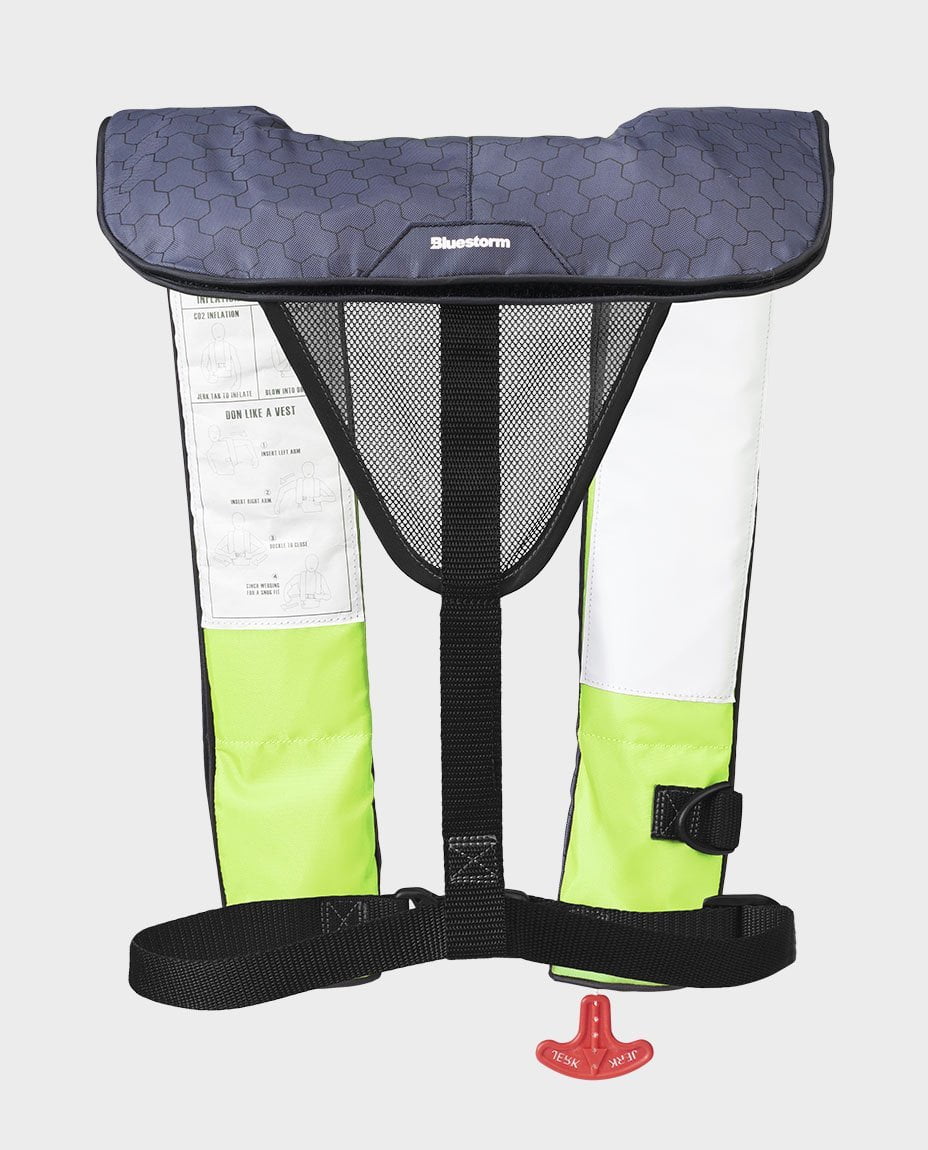 Bluestorm Gear Cirrus26 Inflatable PFD Life Jackets (Hi-Vis Green) for Adults | US Coast Guard Approved Automatic Life Vest with Manual Override Convertibility