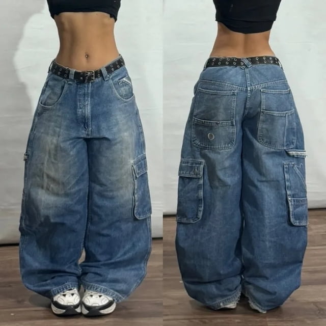 Y2K Street nueva moda azul lavado pantalones vaqueros holgados mujeres estilo Harajuku Vintage Hip Hop Popular gótico alta cintura pantalones de pierna ancha