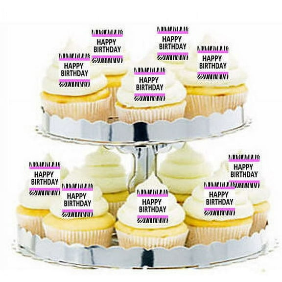 Pink Zebra Happy Birthday Cake Topper, by CakeSupplyShop