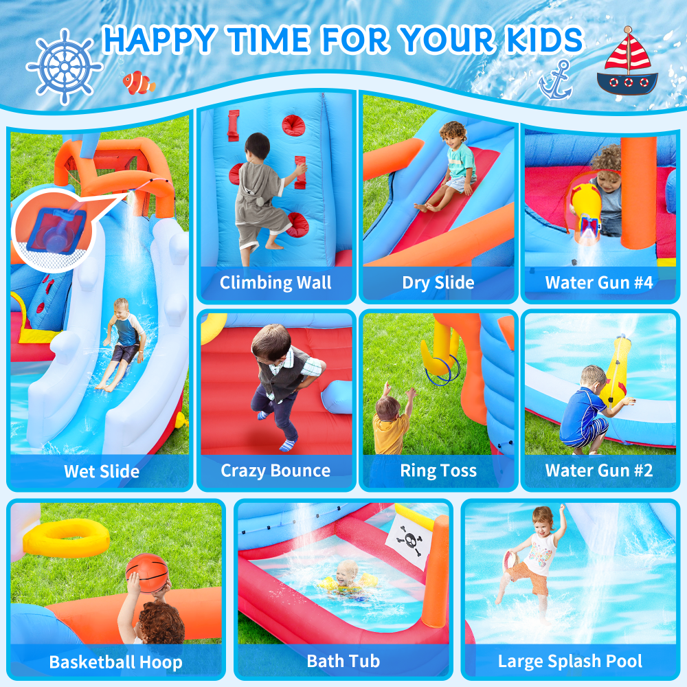 10-in-1 Kids Inflatable Water Park with Dual Slides & Climbing Wall