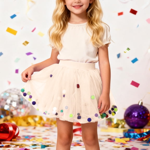 JIAYUE Girls Carnival Skirts Pom-Pom Mini Elastic Waist Tutu Skirt For Kids Cute Lovely Festival Celebration Playwear