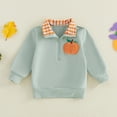 thumbnail image 4 of Toddler Baby Boy Girl Halloween Sweatshirt Pumpkin Embroidery Quarter Zip Collar Long Sleeve Shirt Tops Fall Winter Clothes 1-5T, 4 of 9
