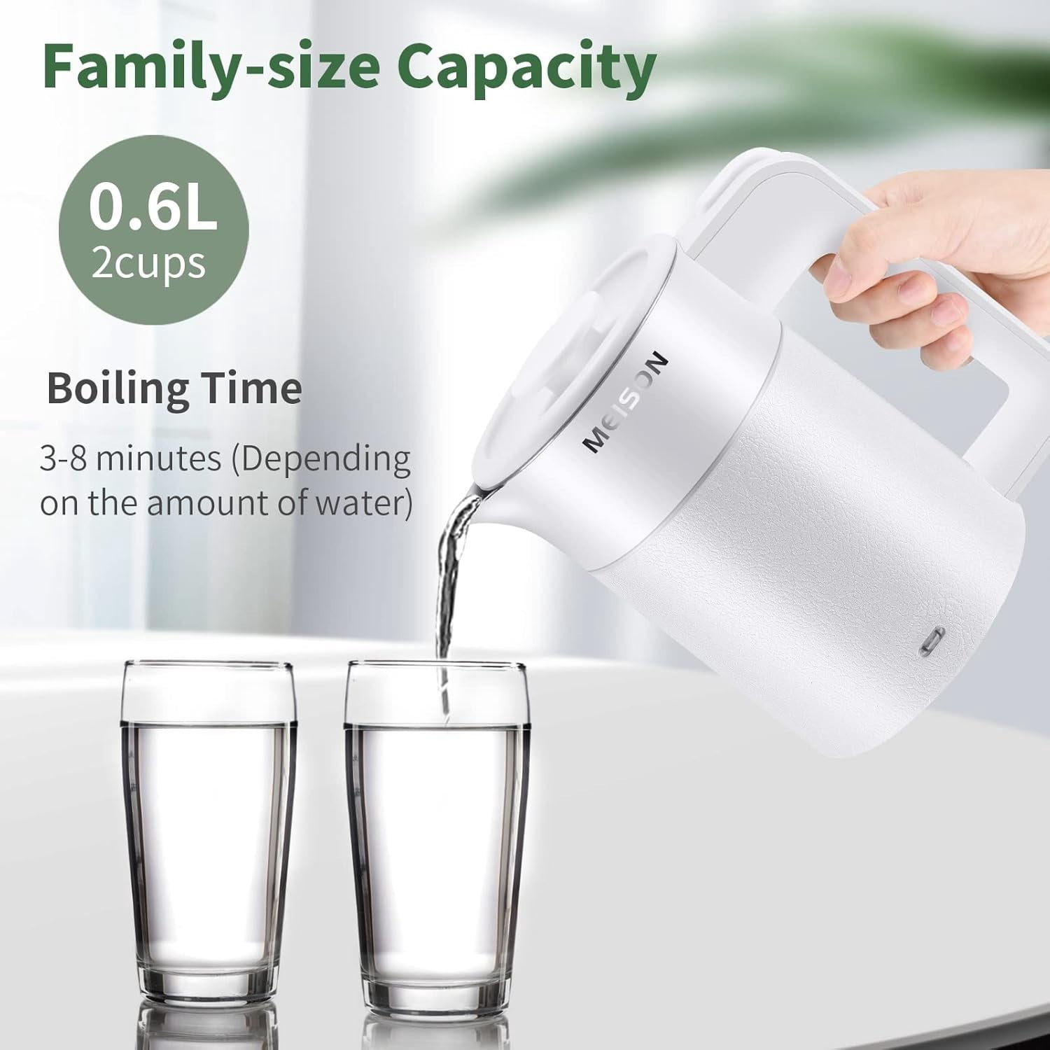 Compact 0.6L Stainless Steel Electric Kettle - Double Wall & Boil-Dry Protection