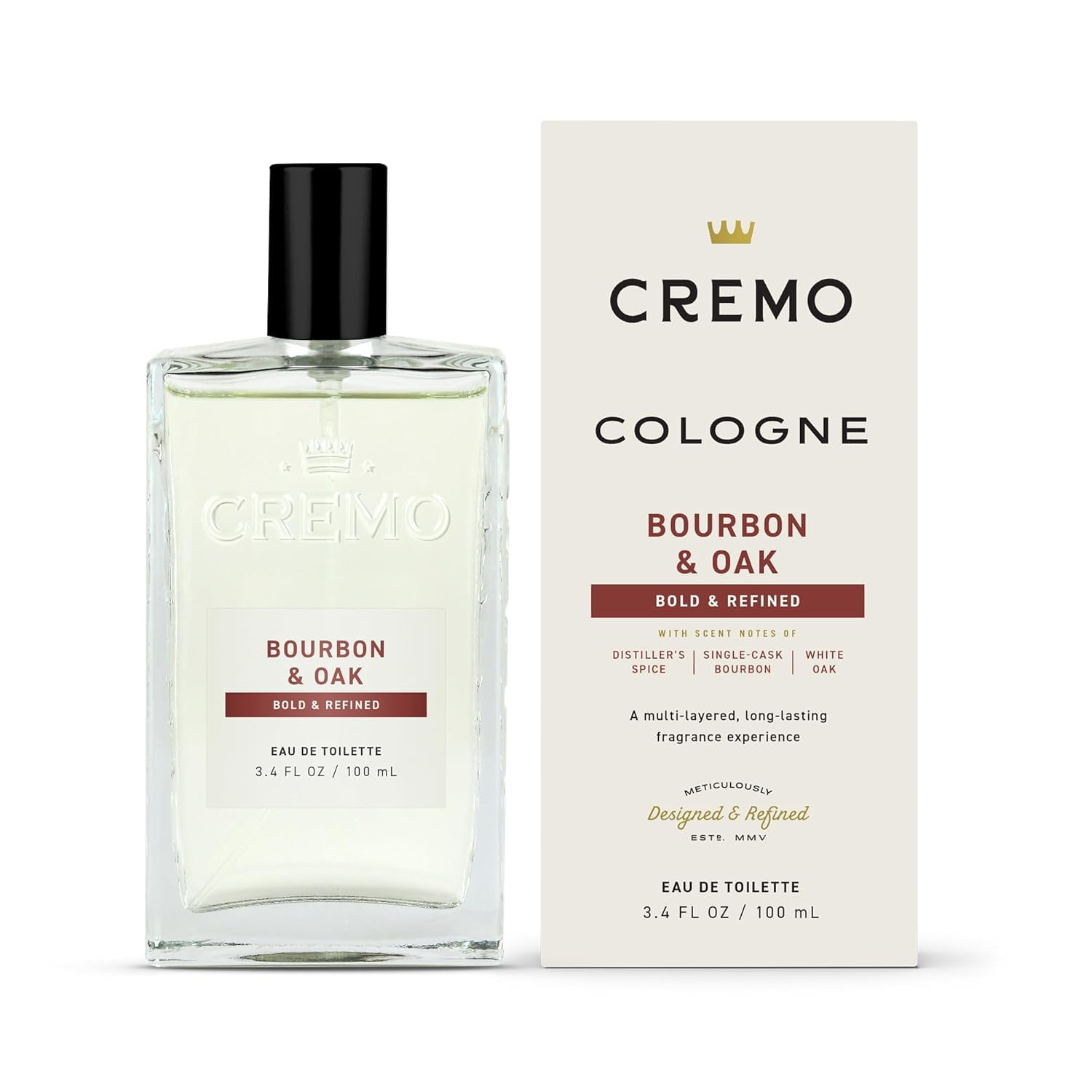 Cremo Cologne Spray, Bourbon & Oak, 3.4oz (Pack of 2)
