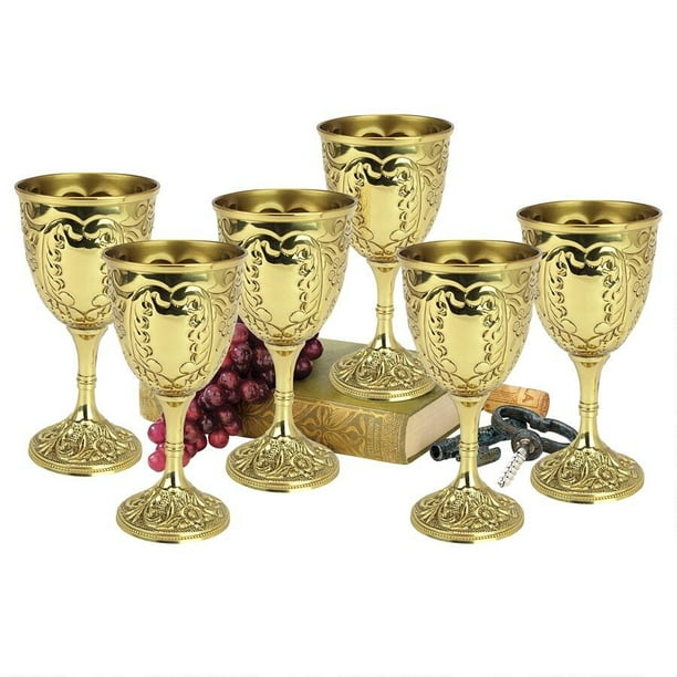 Design Toscano The King's Royal Chalice Embossed Brass Goblet: Set of Six