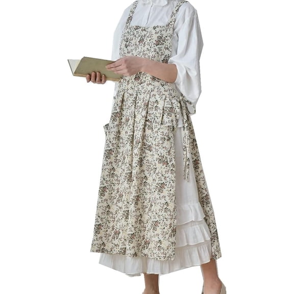 Xiao Hua Aprons for Women Womans Retro Vintage Kitchen Cooking Apron with Pockets (White)