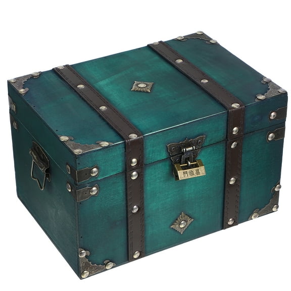 KONTONTY Vintage-Style Wooden Treasure Chest Box For Jewelry Storage Case 1Set 9.8x6.7x6.1in