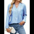 thumbnail image 3 of Blusas Tipo Túnica Informales Holgadas con Cuello en V y Larga para Mujer con Bolsillo Azul S, 3 of 9